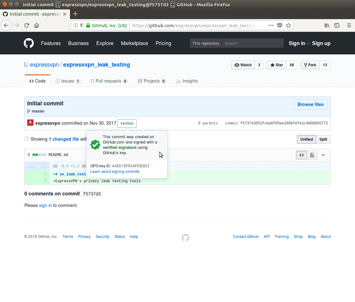 Screenshot of a git commit verified by a PGP key