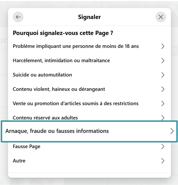 A visual guide showing how to report a website via Facebook.