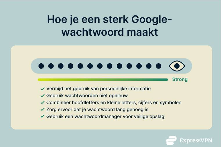 Infographic showing how to create a strong Google password.