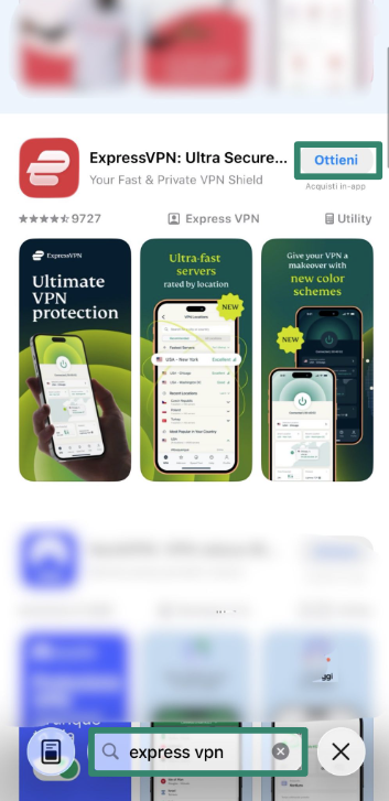 Installing ExpressVPN from Apple App Store.