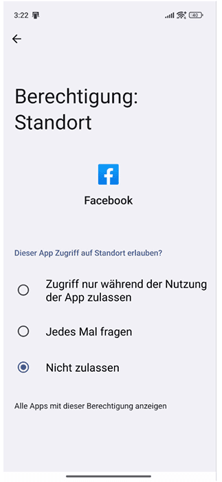 Disabling Facebook mobile app location permissions.