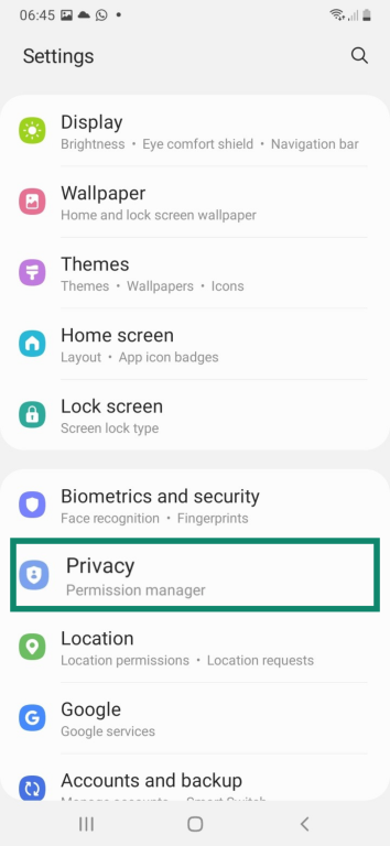 How to access privacy settings on an older Android.