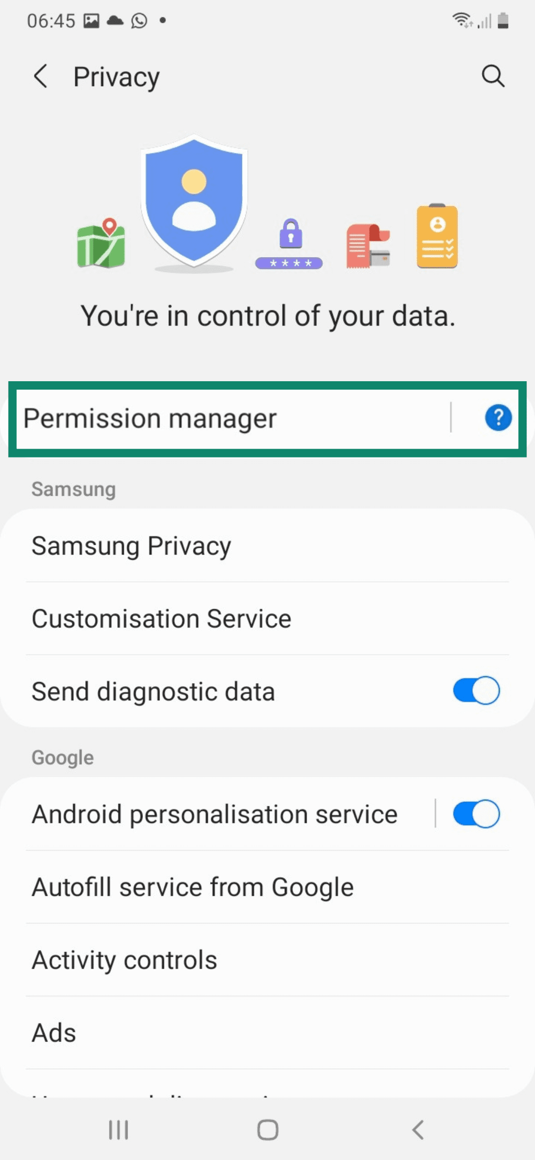 Permission manager on older Android phone.