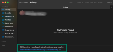 AirDrop menu with visibility settings highlighted.