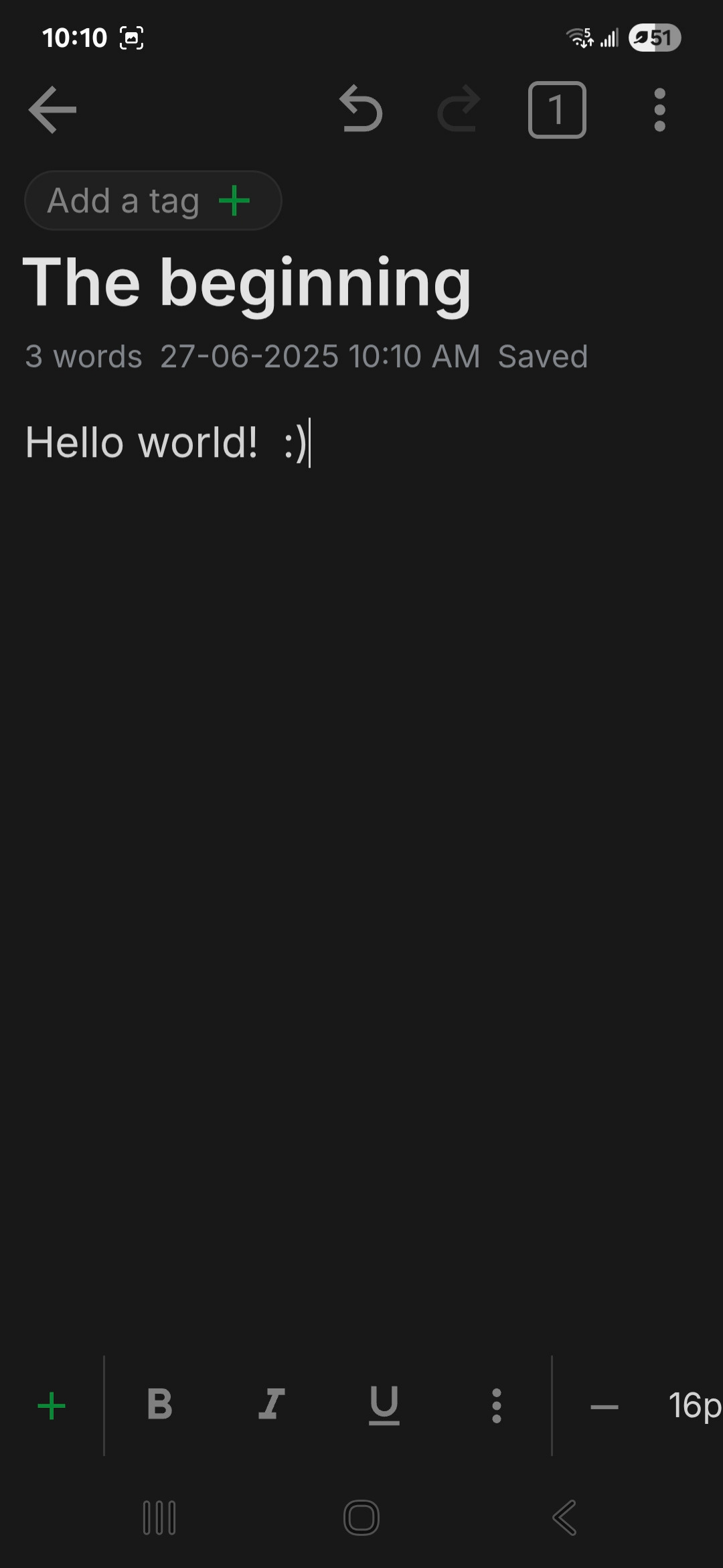 Notesnook app on Android with a notes page open.