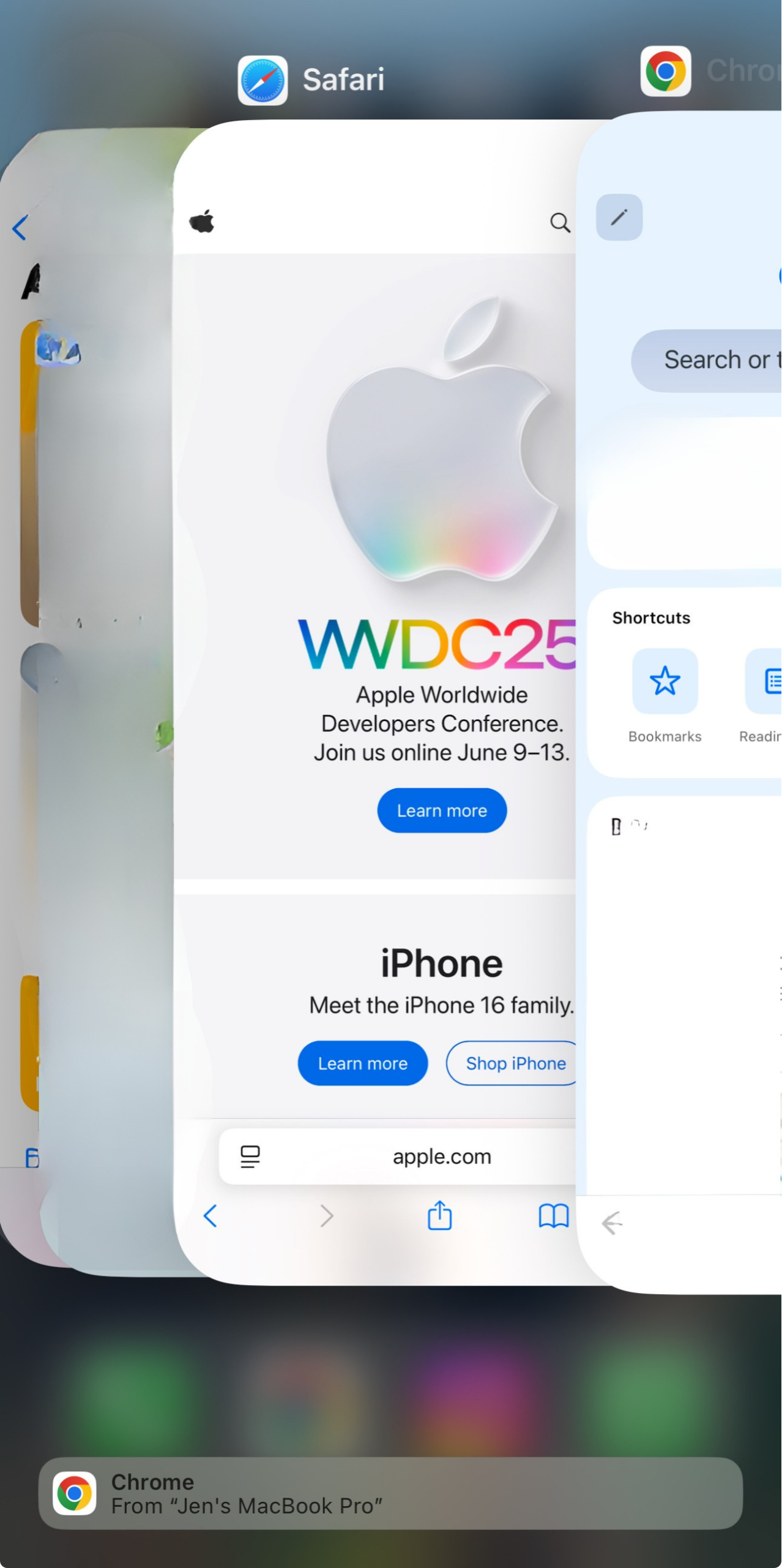An iPhone's list of currently running apps.