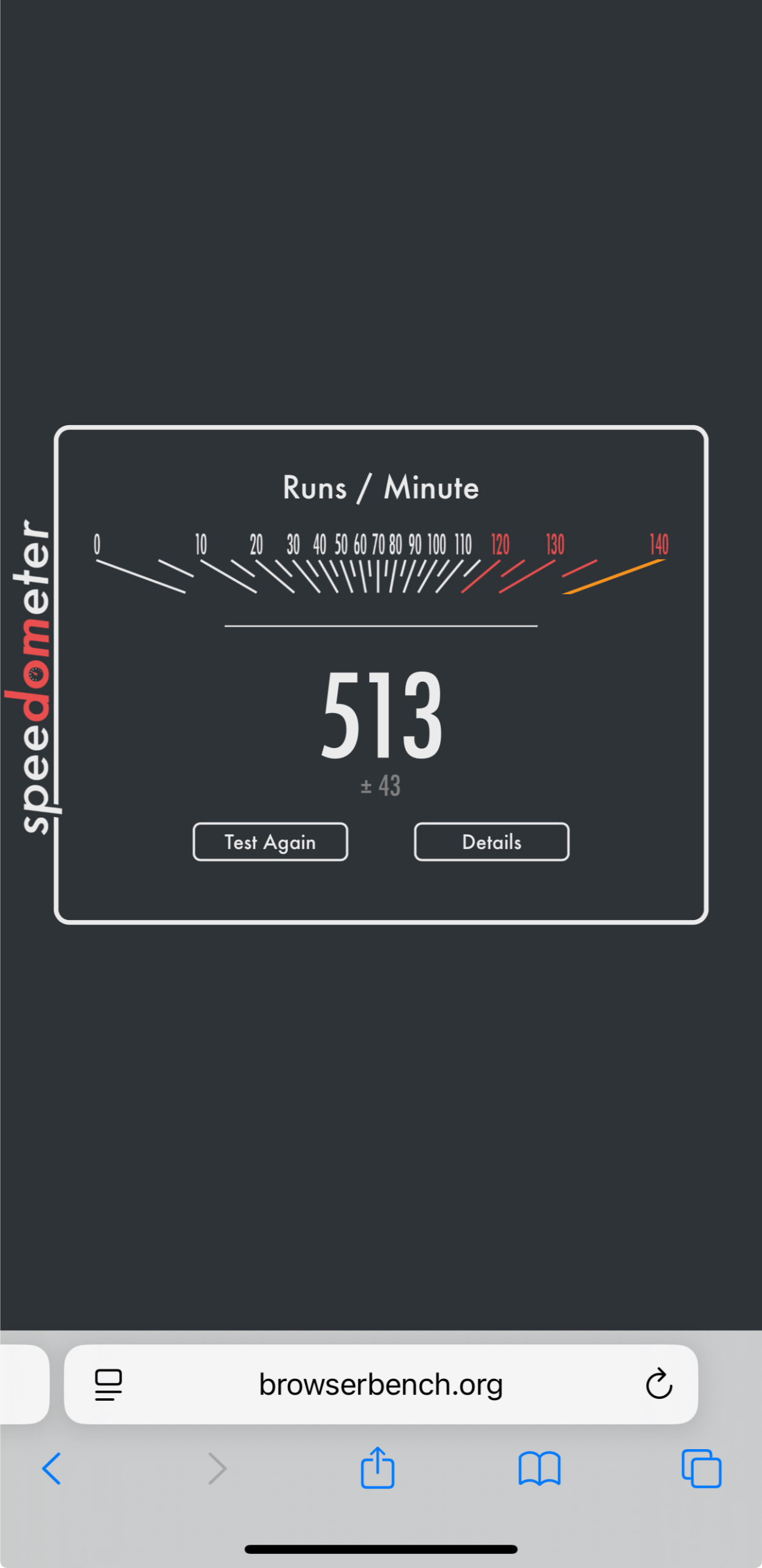 Speedometer 2.1 results: Safari on iOS.