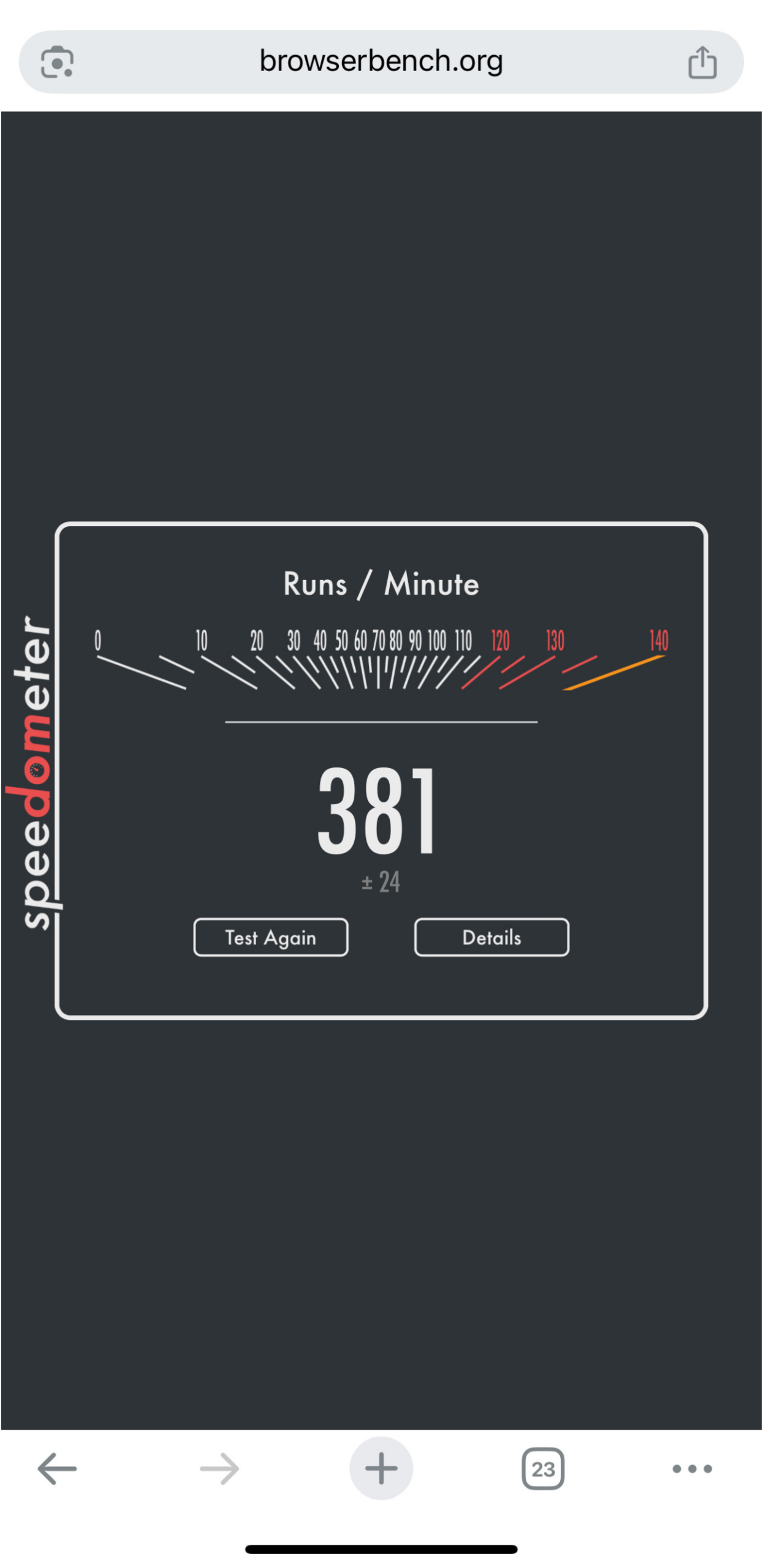 Speedometer 2.1 results: Chrome on iOS.