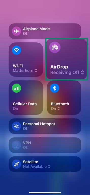 iOS network options with AirDrop settings highlighted.