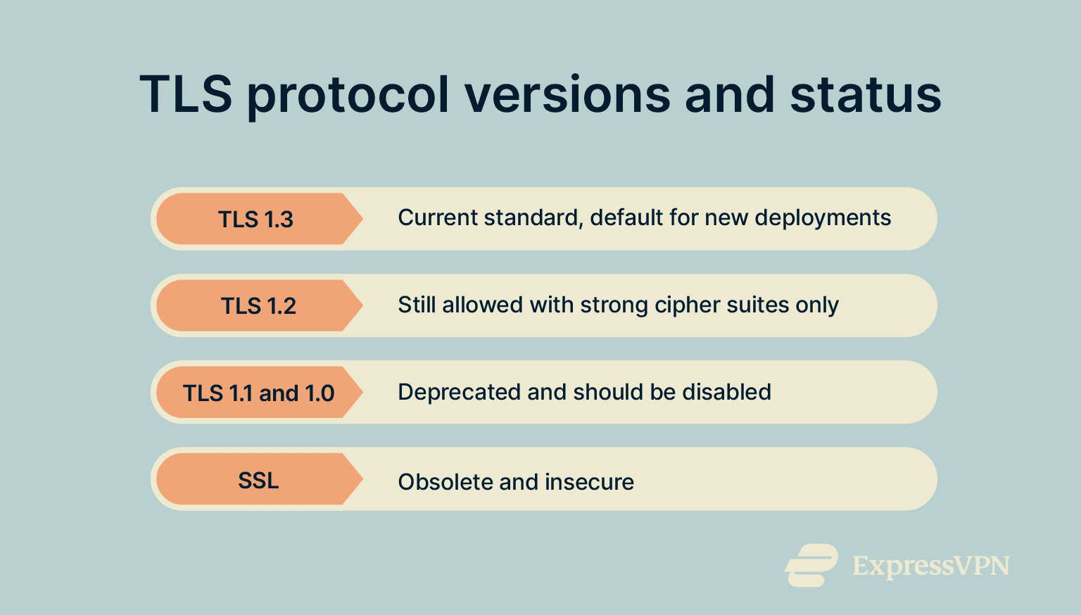 TLS protocol versions and status.