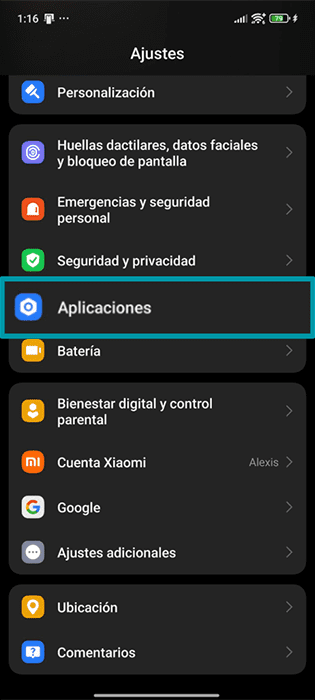 The Settings menu of an Android phone, showing the Apps option.
