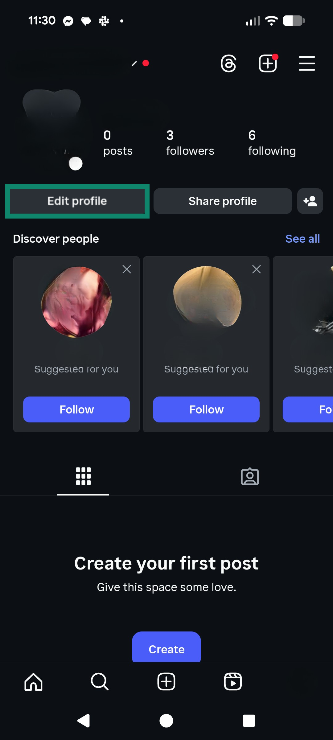 Log in to Instagram and tap Edit profile.