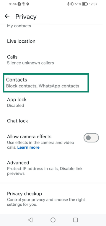Tap the contacts button to see a list of blocked contacts.