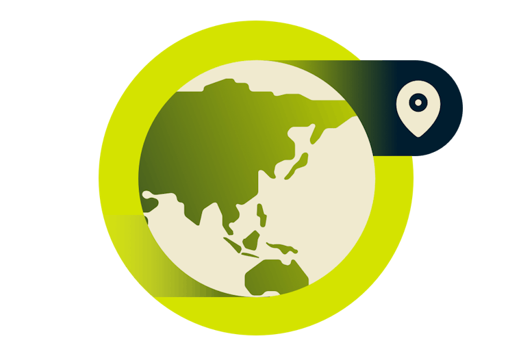 Kart over Asia med VPN-lokasjoner.