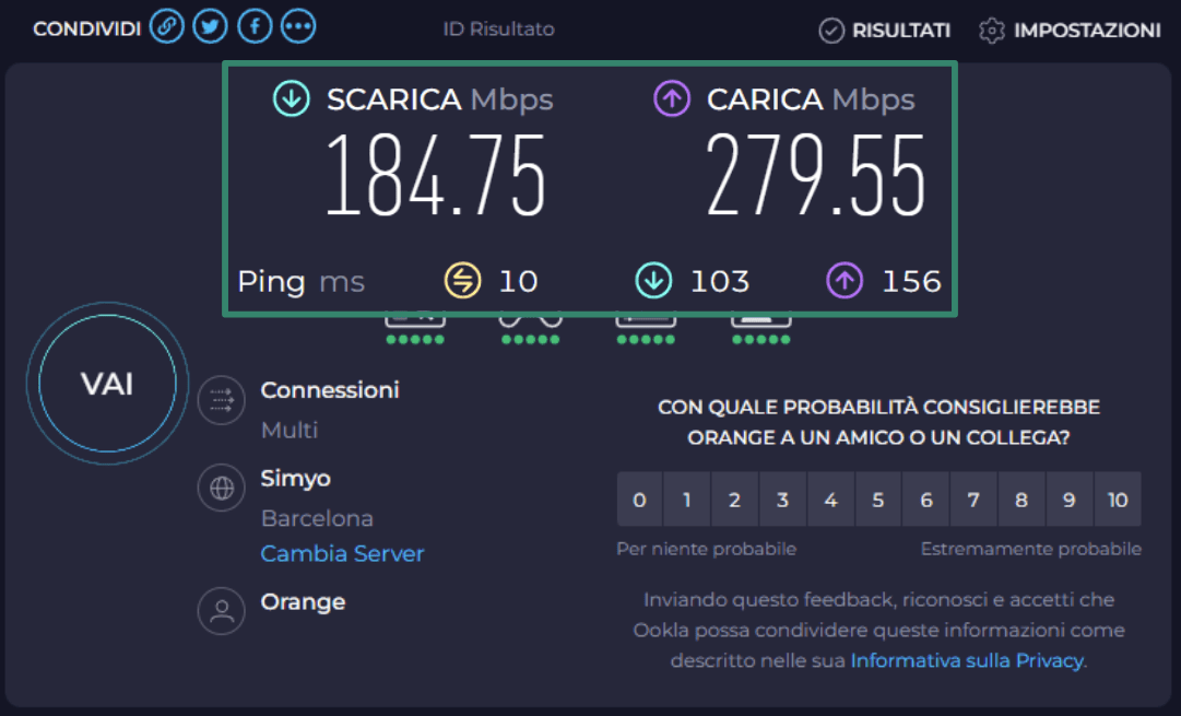 Speedtest.net internet speed results page.