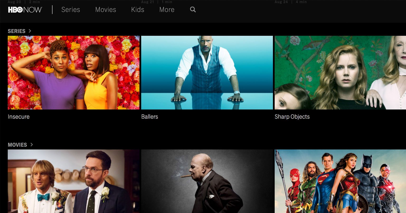 Tela de seleção da série HBO Now.