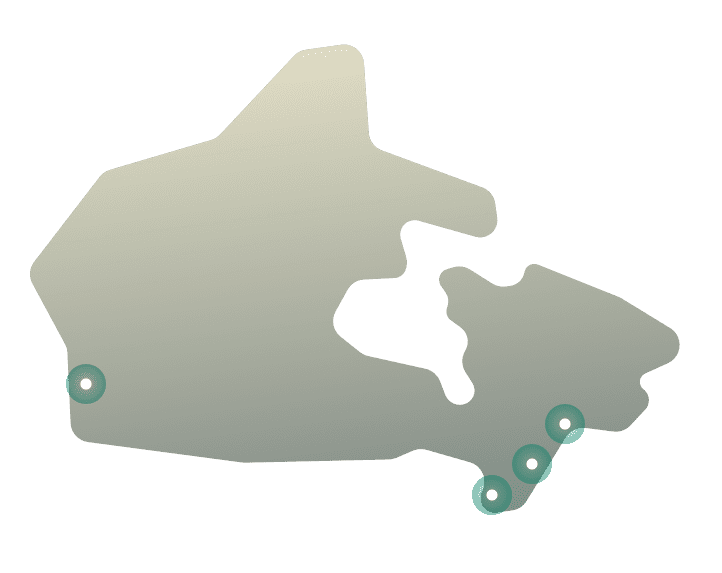 Kart over VPN-serverlokasjoner i Canada.