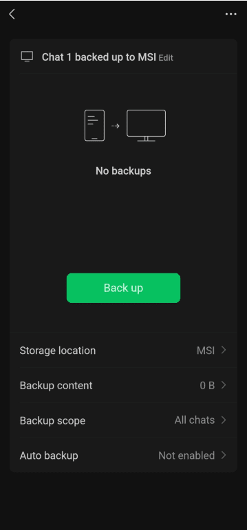 Starting WeChat chat backup to computer.