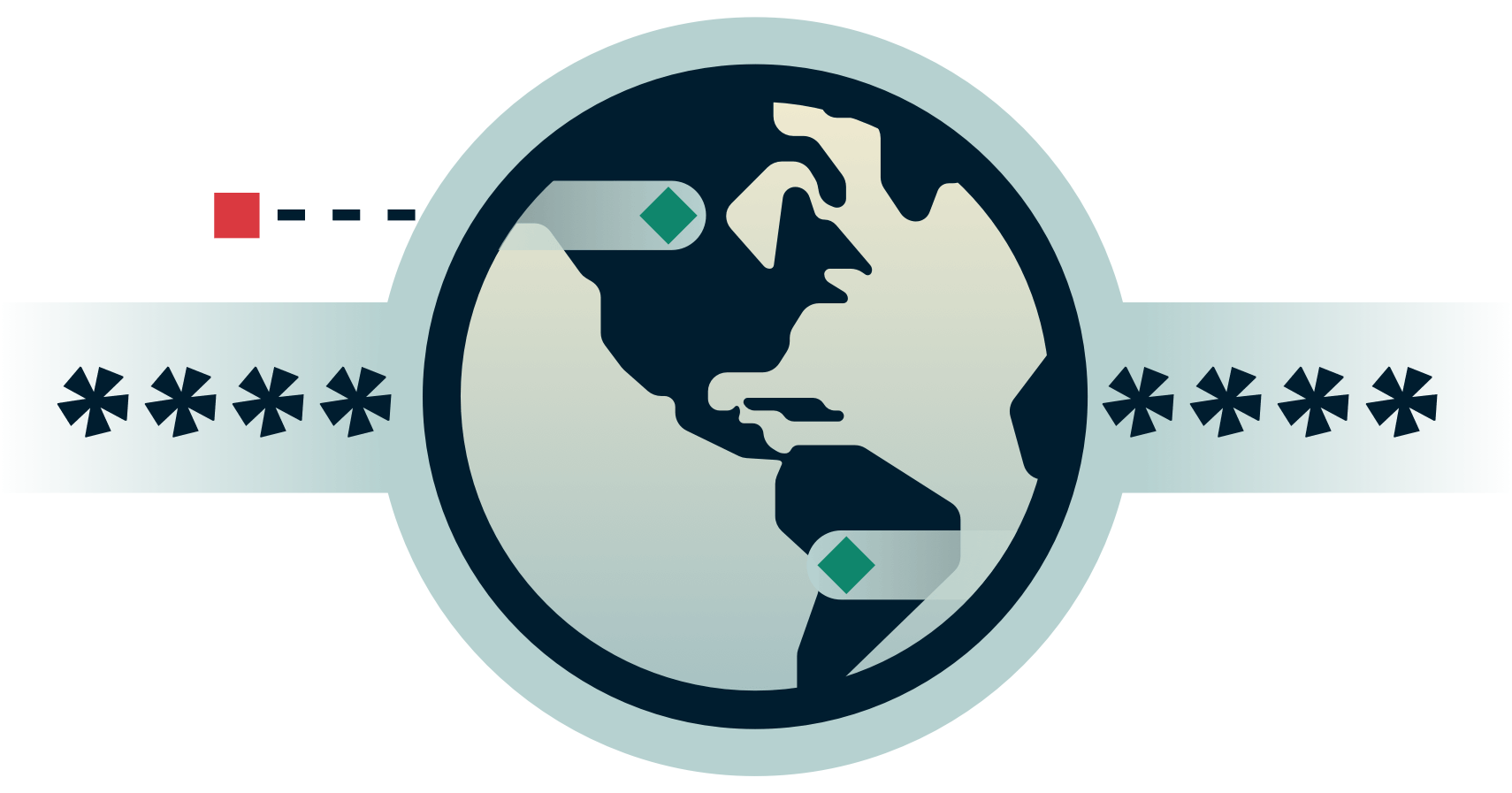 Globo terráqueo en túnel encriptado con un ente externo tratando de entrar.