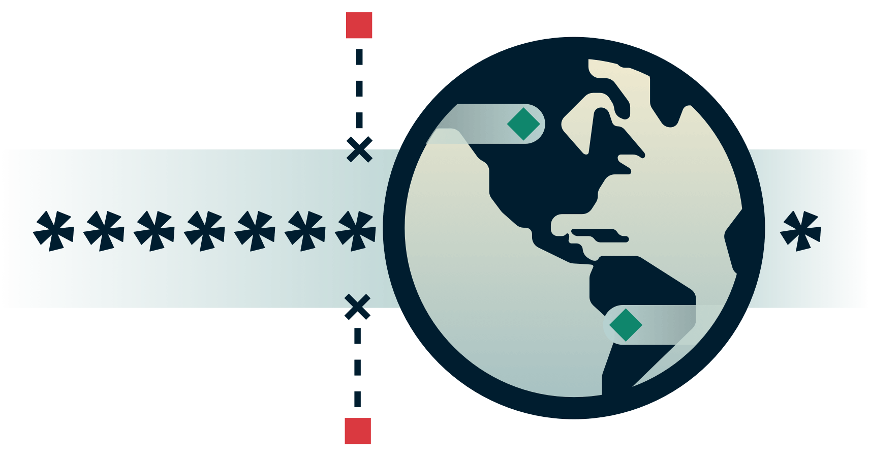 Globo con túnel encriptado y partes externas tratando de entrar.