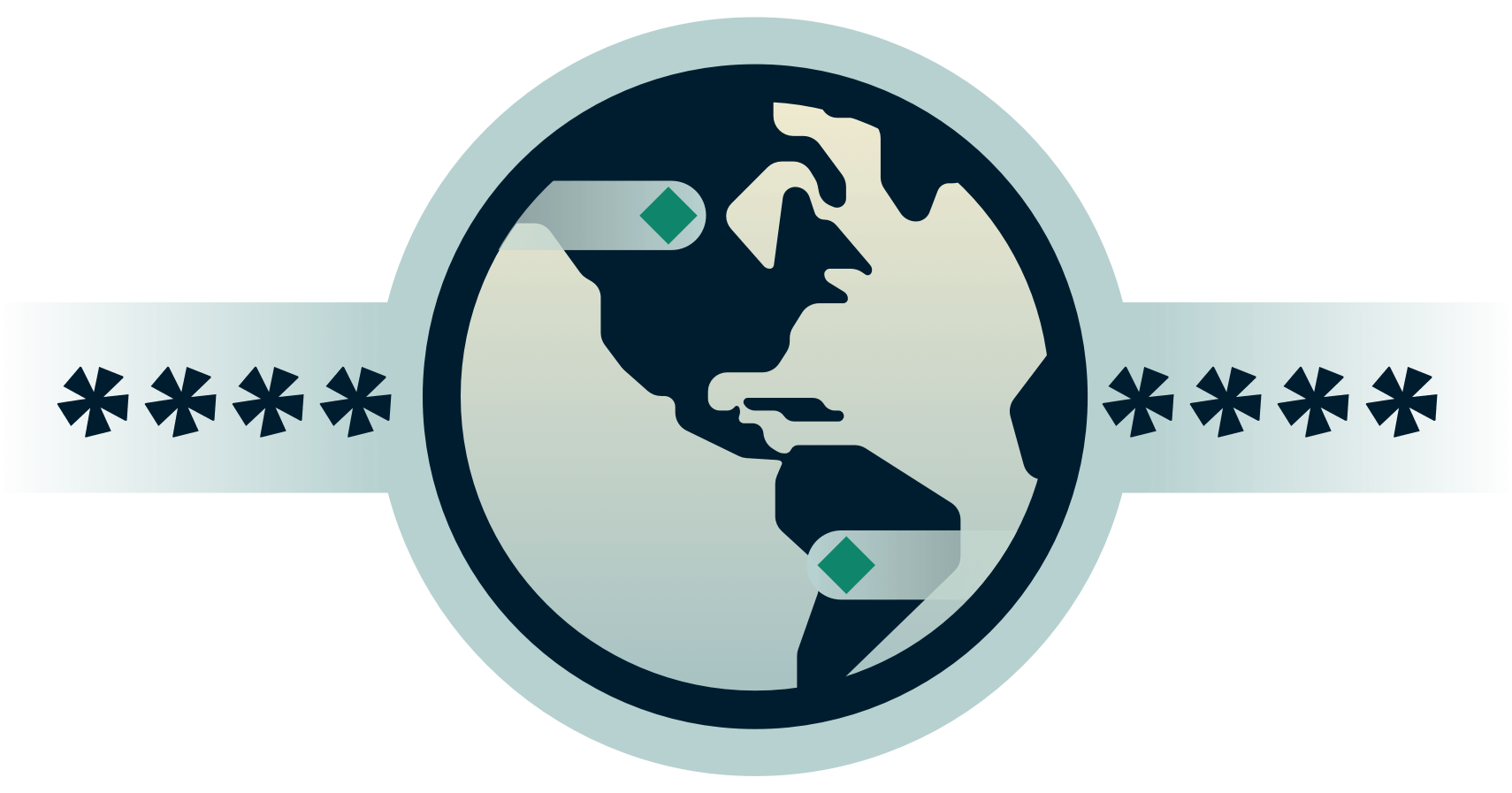 Globo terráqueo en medio de una contraseña encriptada.