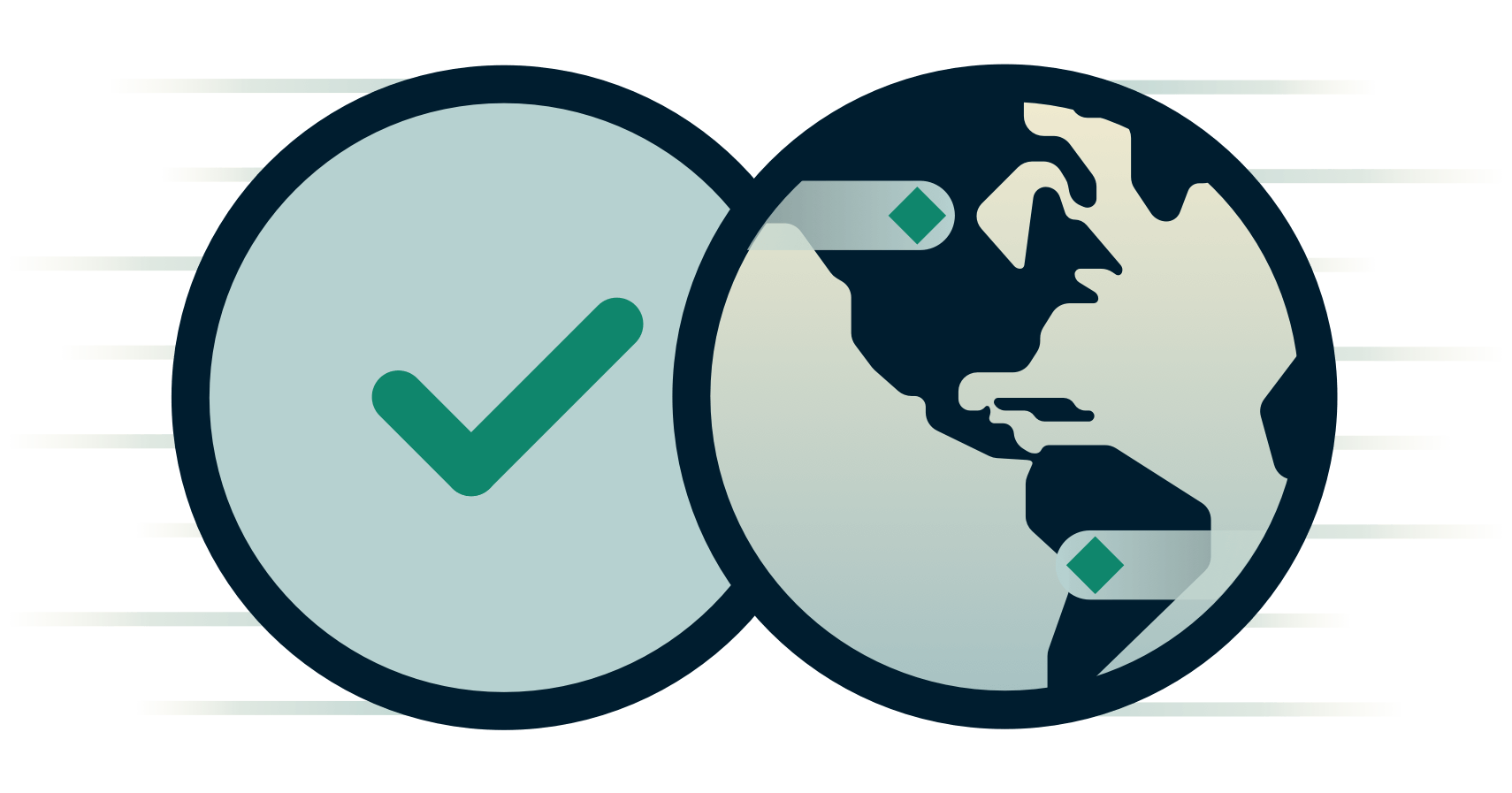 Globo terráqueo junto a una marca de verificación.