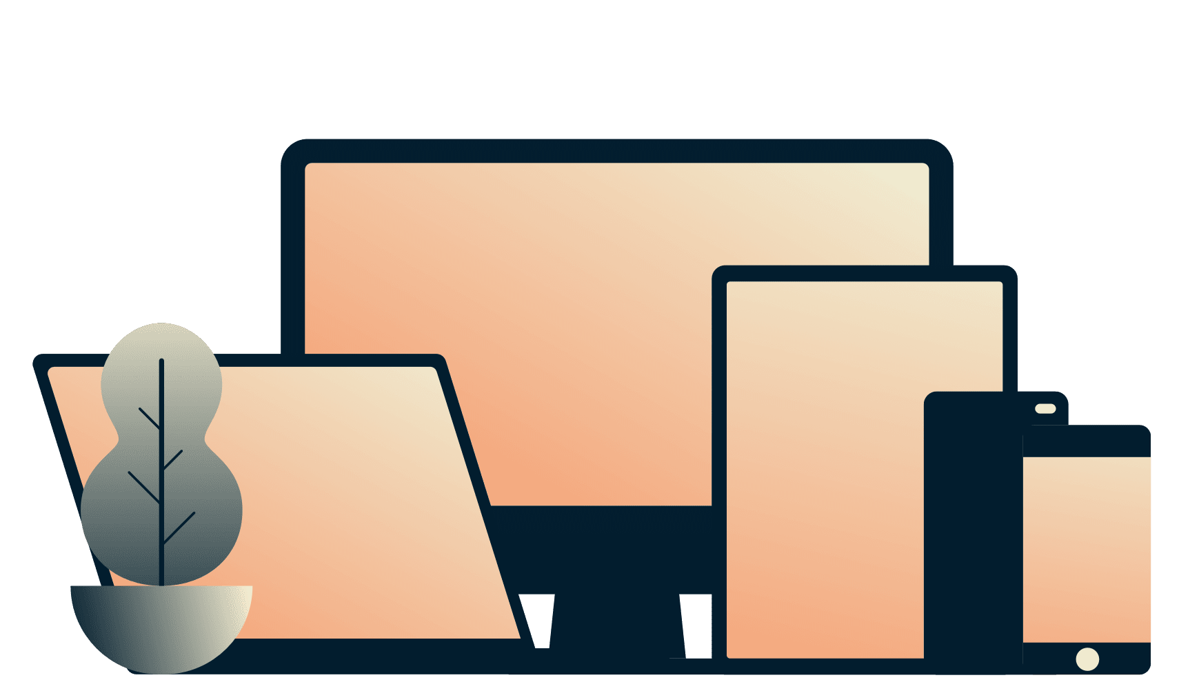 Telefoni cellulari, un tablet, un computer portatile e un desktop che eseguono tutti ExpressVPN contemporaneamente.