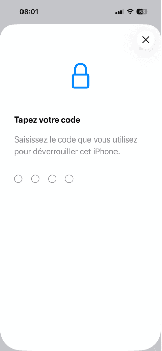 iPhone prompt asking the user to enter their device passcode.