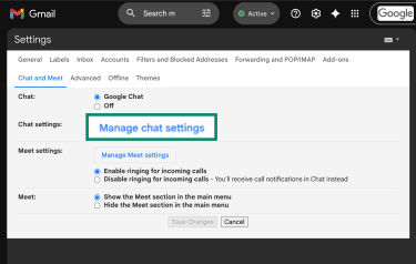 Within the Chat settings window, the Access Restrictions option is highlighted.