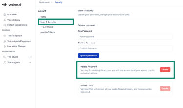 Login & Security page shows various options, including Delete Account.