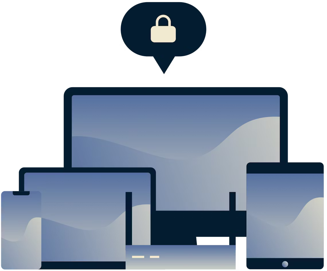 잠금 장치가 있는 말풍선이 있는 장치입니다.