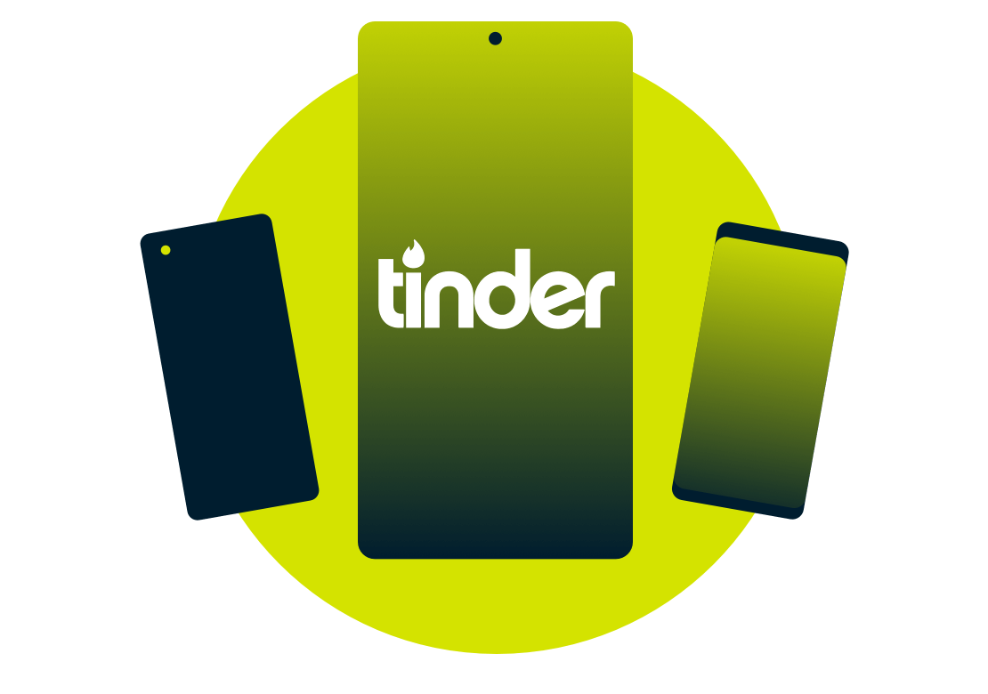 Mobile devices with the Tinder logo.