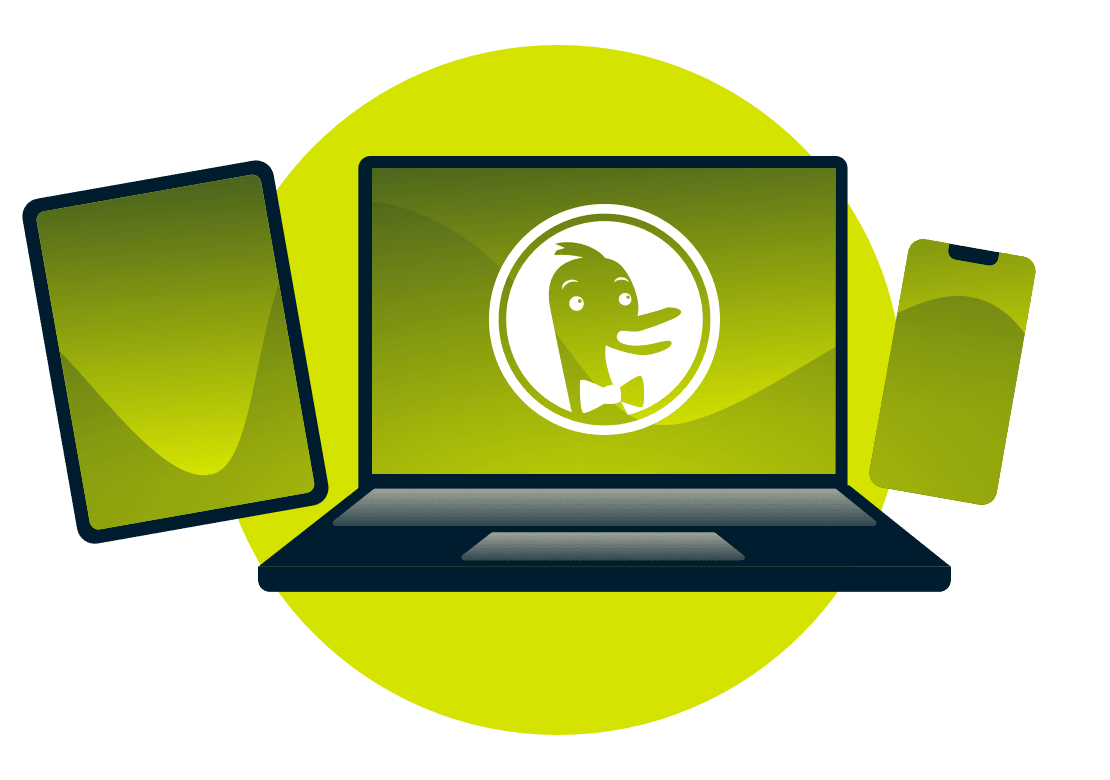 Enheter med DuckDuckGo-loggan.