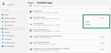 Modify or uninstall apps on Windows via Settings.