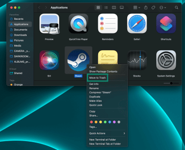 Move apps from the Application folder to Trash on macOS.