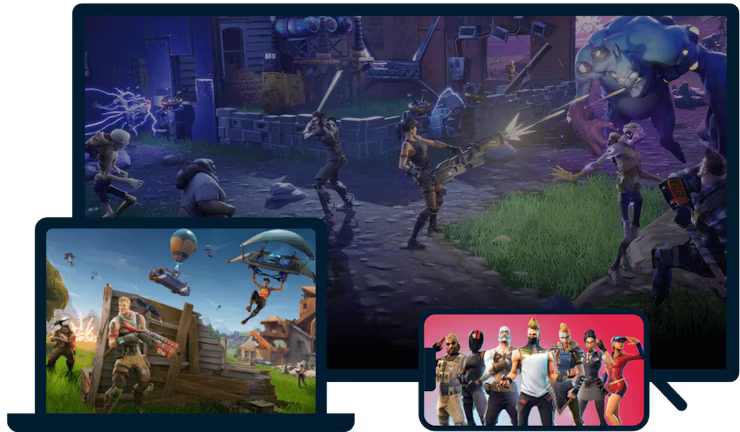 Çeşitli cihazlarda Fortnite.