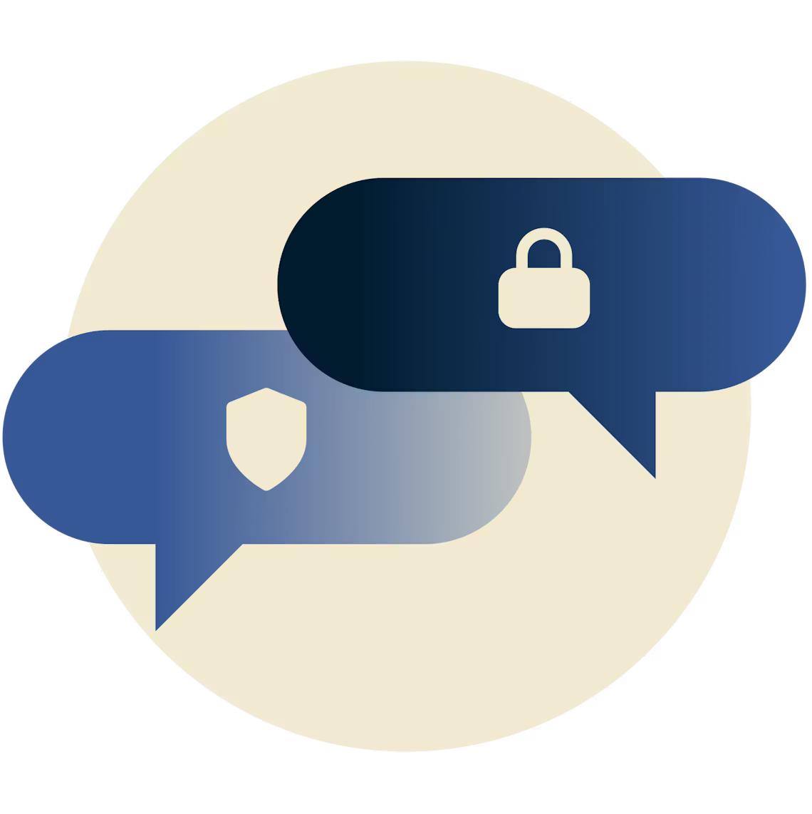 Chat bubbles with a padlock and shield.