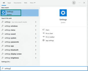 Accessing the desktop Settings menu on Windows.