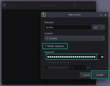 How to set up a ZIP password in Linux Archive Manager.