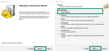 Recuva file type options.