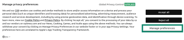 "Manage preferences" option highlighted in a website privacy notification.