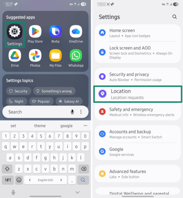 Android location settings.