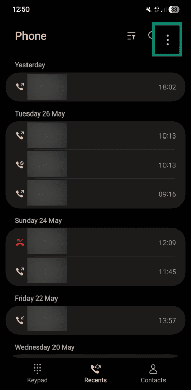 Android Phone menu.