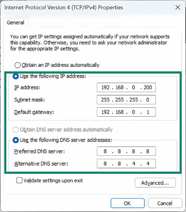 In the IPv4 screen, fill out all the fields.