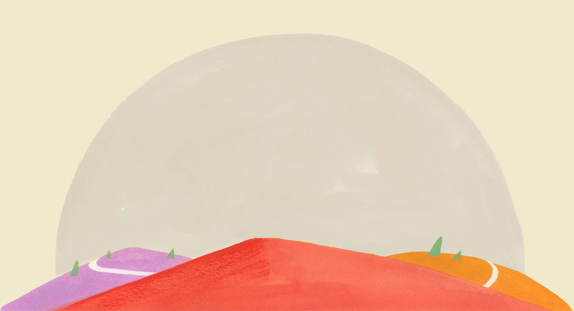 ExpressVPN-illustration av färgglada vägar som leder över en kulle, som symboliserar säkra, snabba och globala internetanslutningar.