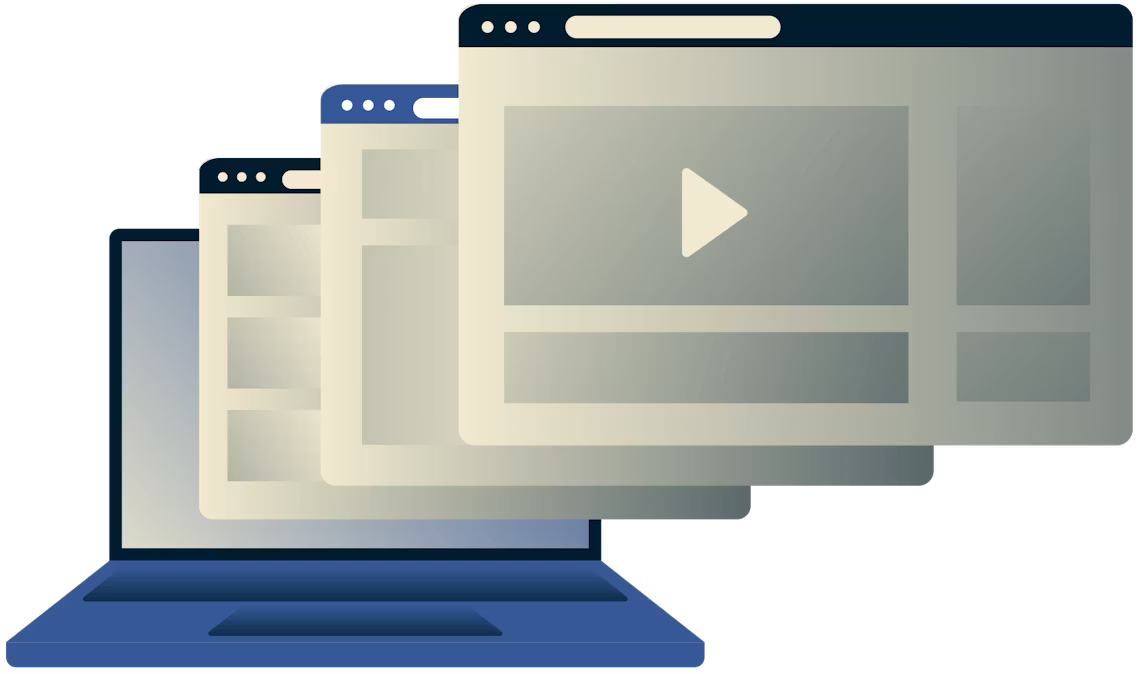 Kannettava tietokone, jossa on useita selainikkunoita.